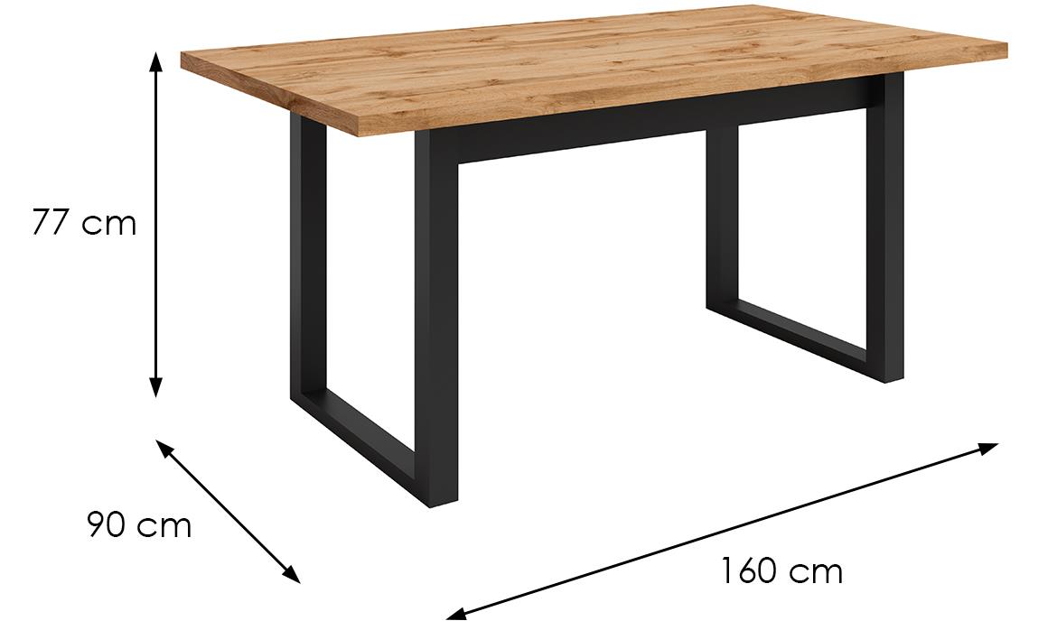 Max sto 160x90x77 cm crni/natur (wotan hrast)