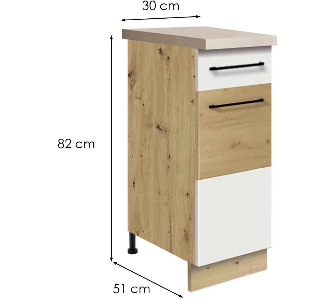 Infinity 1D kuhinjski element 1 vrata+1 fioka 30x51x82 cm bela/hrast