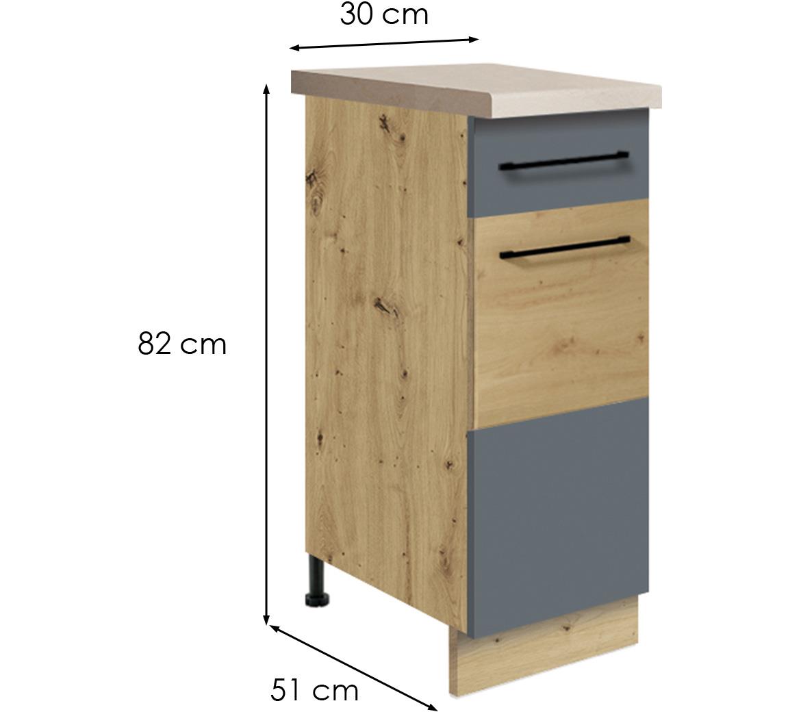 Infinity 1D kuhinjski element 1 vrata+1 fioka 30x51x82 cm siva/hrast