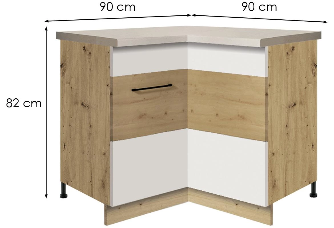 Infinity 16D kutni kuhinjski element 1 vrata 90x90x82 cm bela/hrast