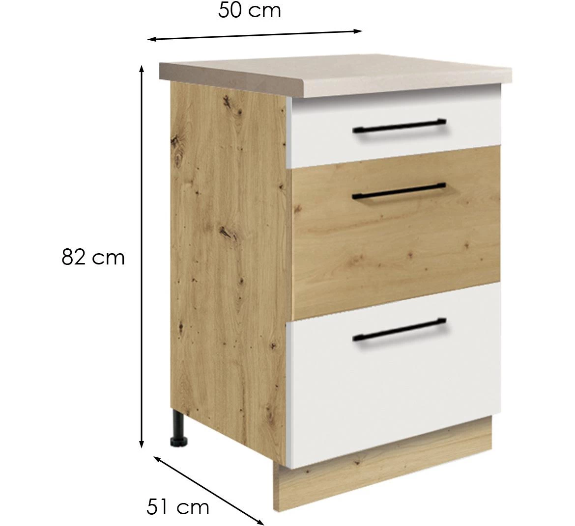 Infinity 9D kuhinjski element 3 fioke 50x51x82 cm bela/hrast