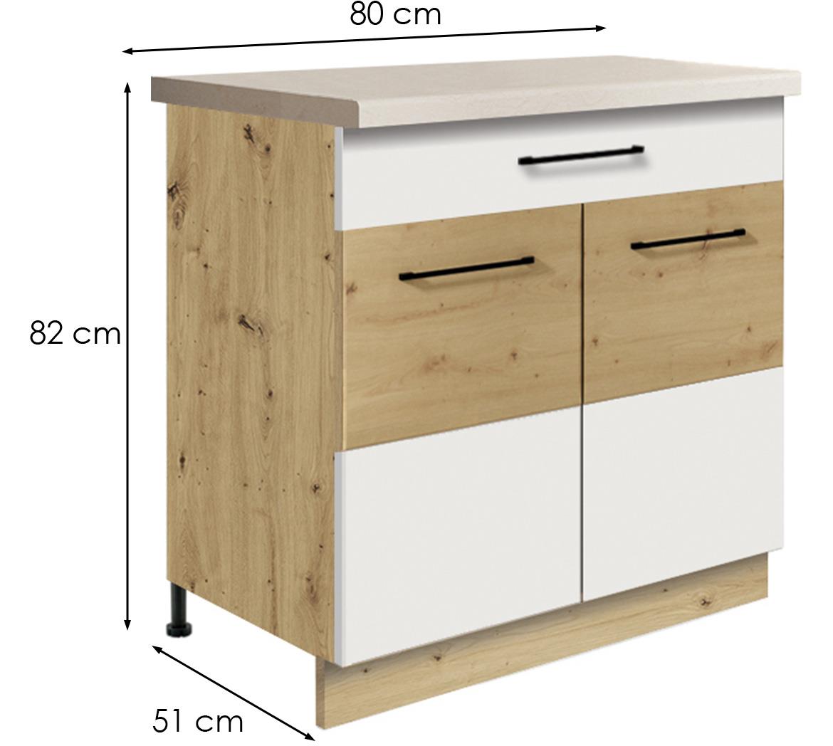 Infinity 6D kuhinjski element 2 vrata+1 fioka  80x51x82 cm bela/hrast