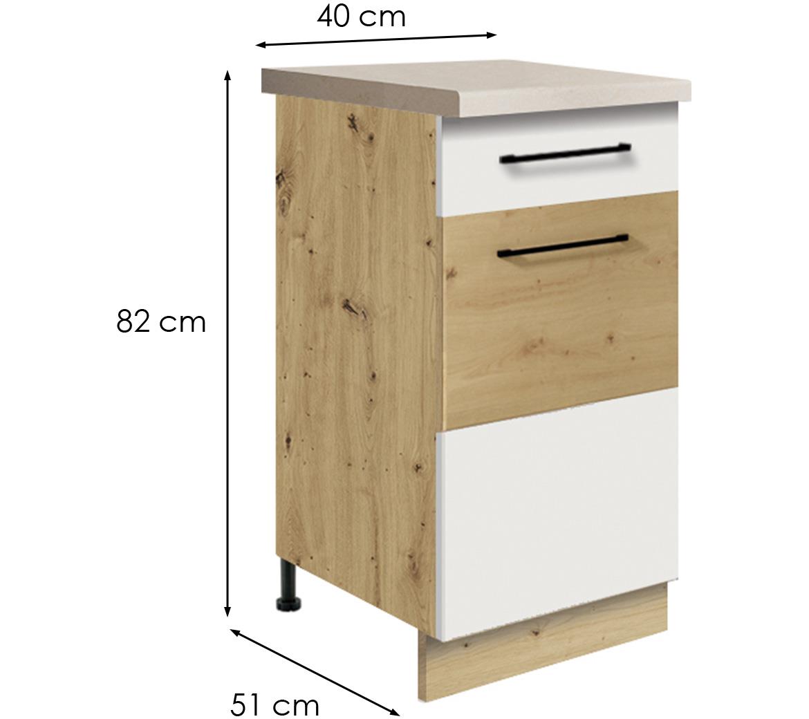 Infinity 2D kuhinjski element 1 vrata+1 fioka  40x51x82 cm bela/hrast