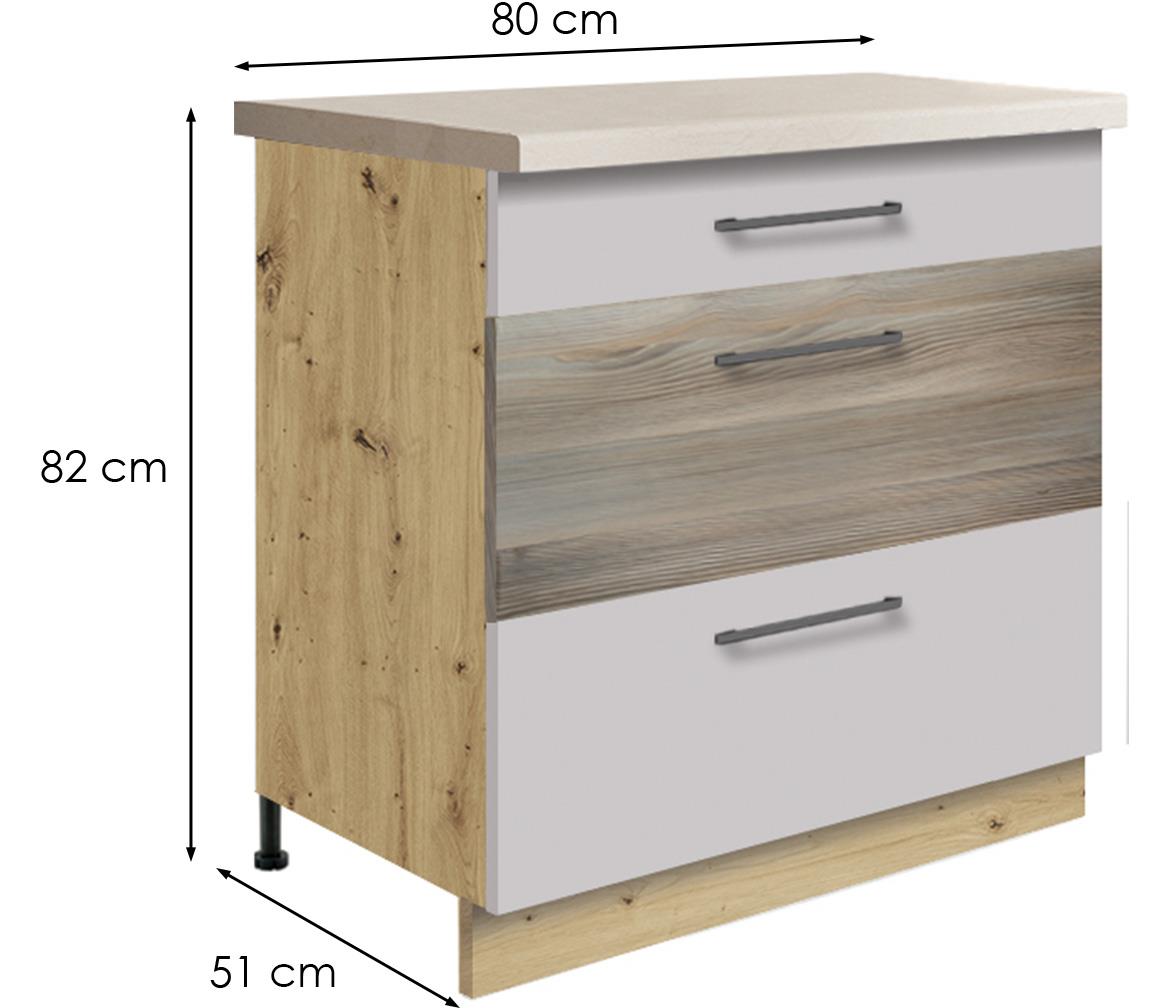 Infinity 22D kuhinjski element 3 ladice 80x51x82 cm latte/hrast