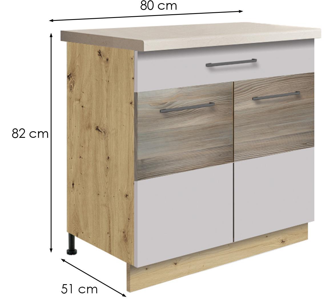 Infinity 6D kuhinjski element 2 vrata+1 fioka  80x51x82 cm latte/hrast