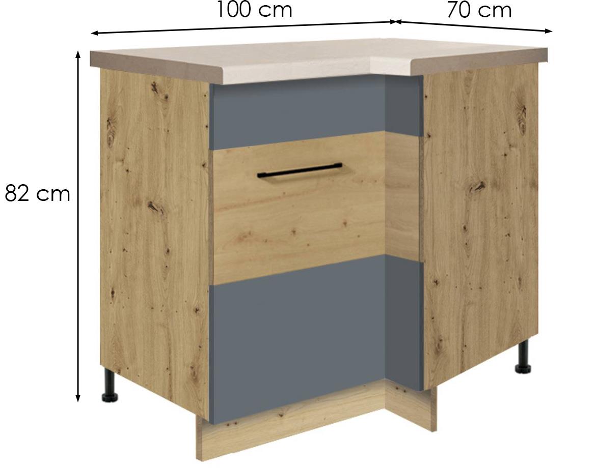 Infinity 15D L kutni kuhinjski element 1 vrata 100x70x82 cm siva/hrast