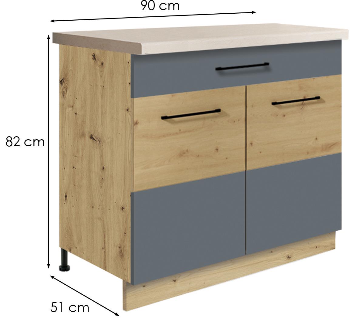 Infinity 7D kuhinjski element 2 vrata+1 fioka  90x51x82 cm siva/hrast