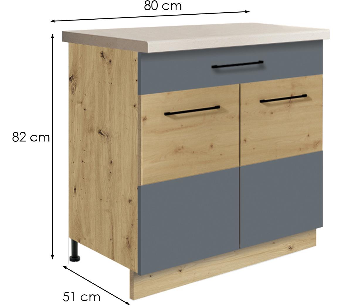 Infinity 6D kuhinjski element 2 vrata+1 fioka  80x51x82 cm siva/hrast