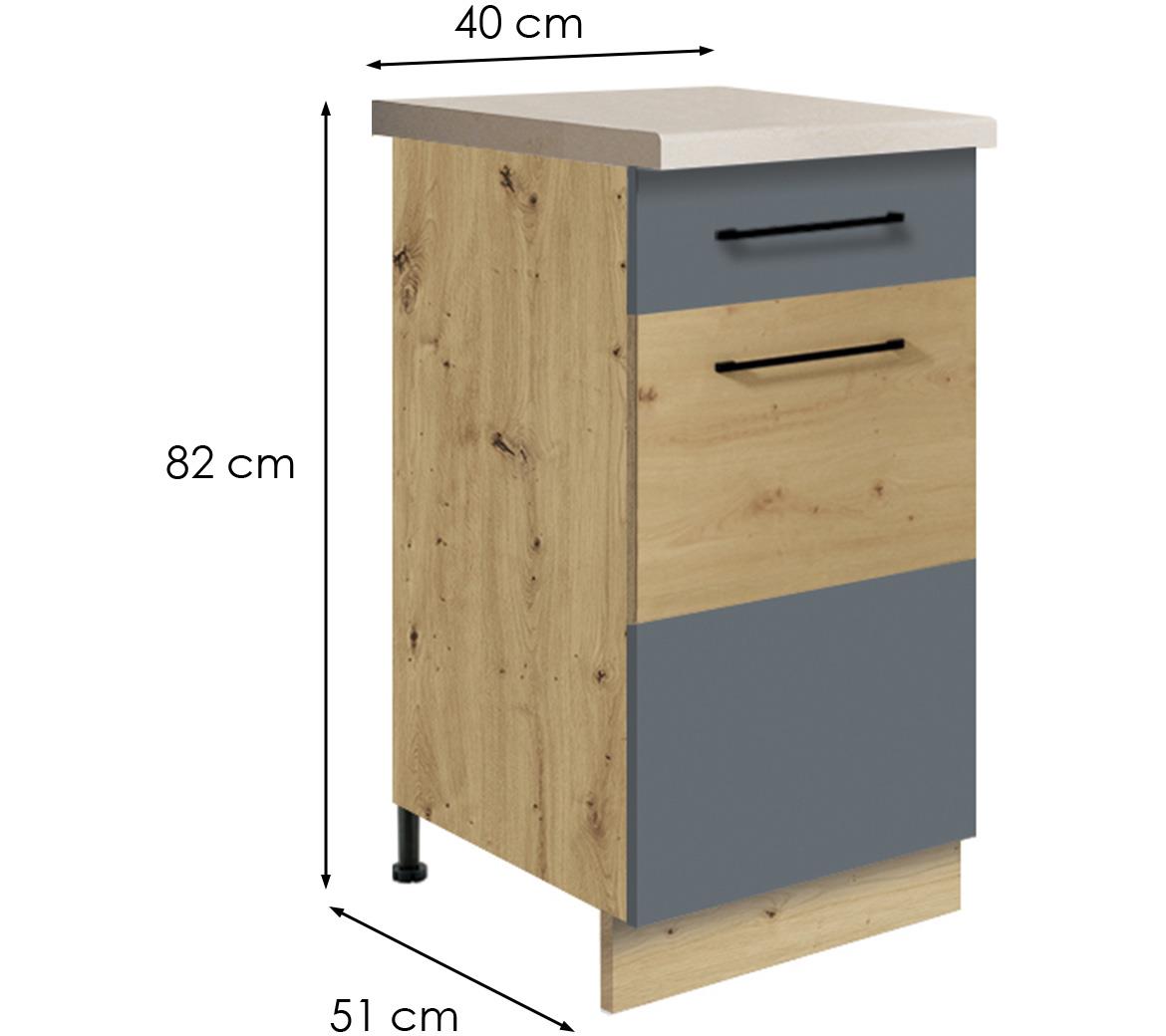 Infinity 2D kuhinjski element 1 vrata+1 fioka  40x51x82 cm siva/hrast