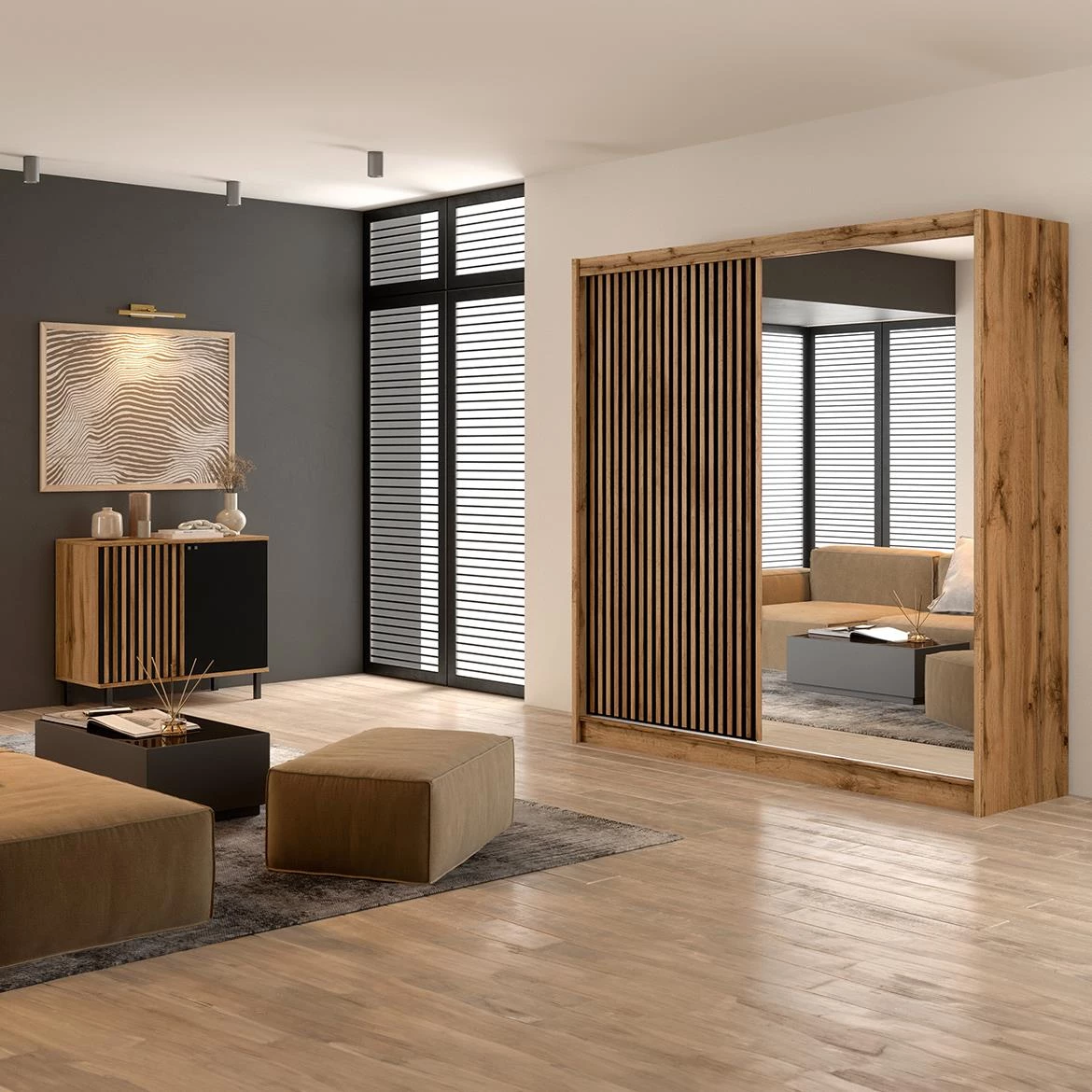 London komoda 2 vrata 100x45x85 cm natur (artisan hrast)/crna