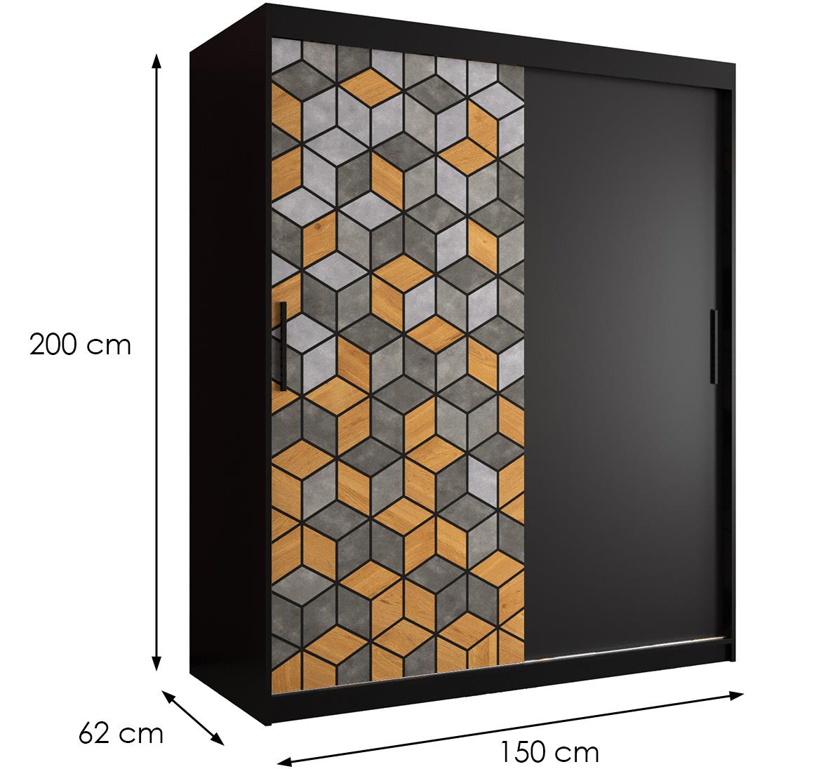 Lausanne klizni ormar 2 vrata 150x62x200 cm crni/sivi/natur