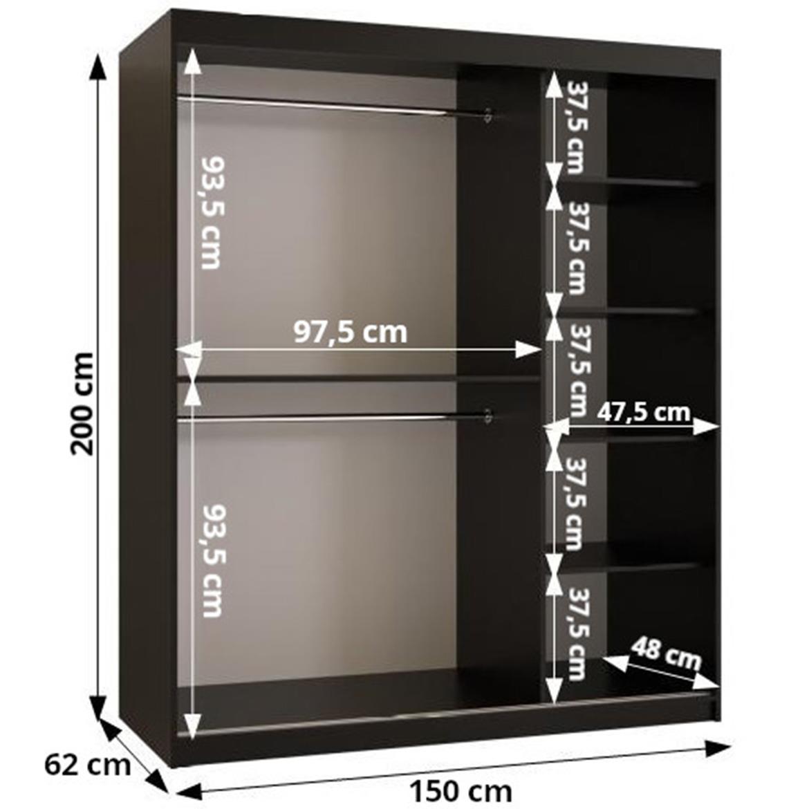 Lausanne klizni ormar 2 vrata 150x62x200 cm crni/sivi/natur