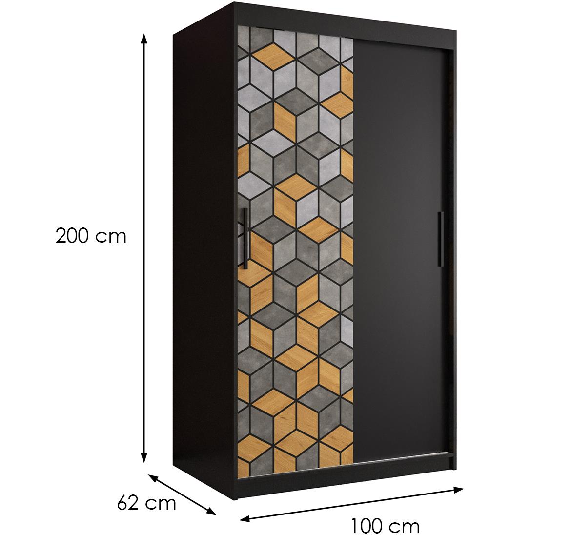 Lausanne klizni ormar 2 vrata 100x62x200 cm crni/sivi/natur