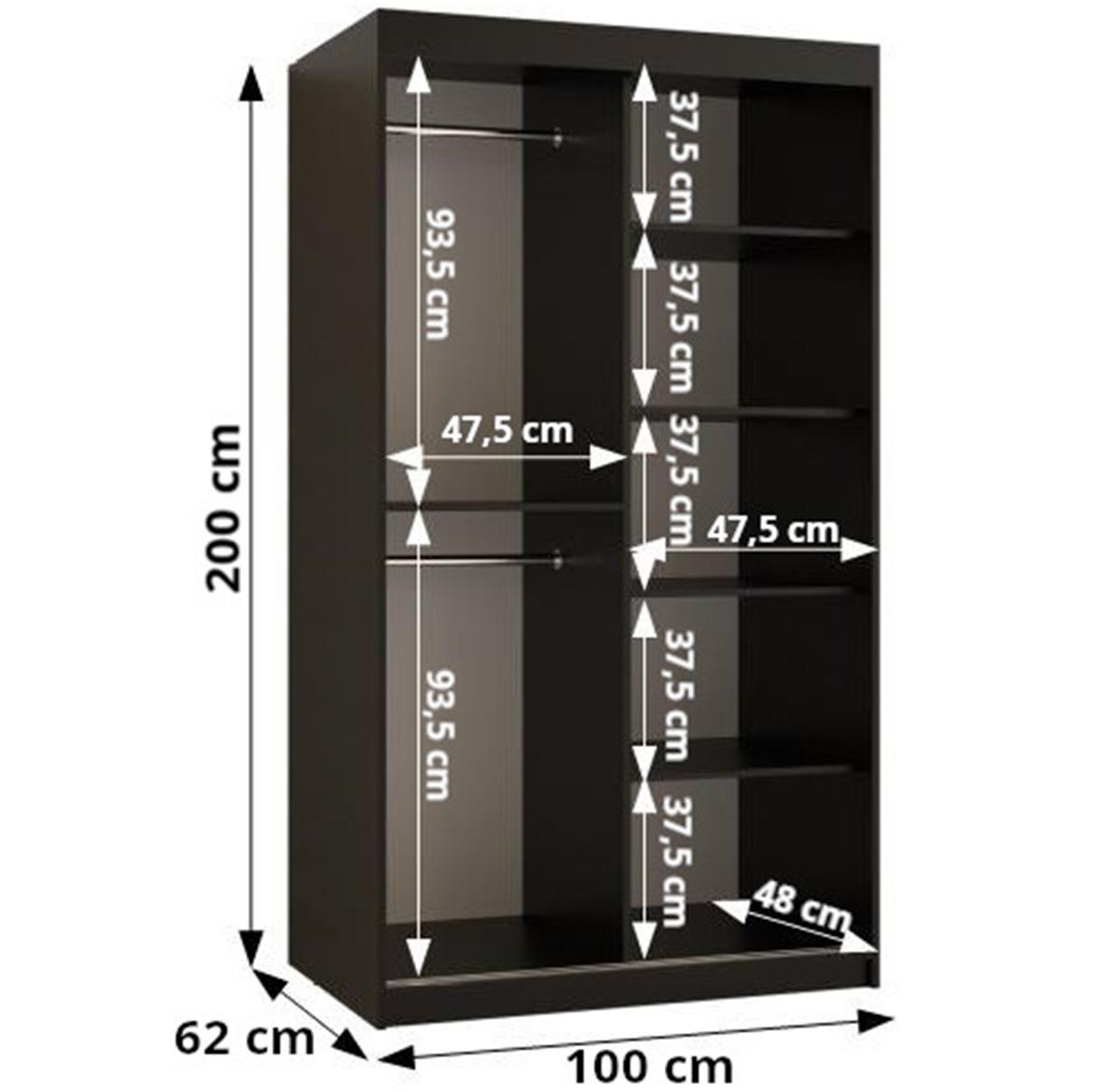 Lausanne klizni ormar 2 vrata 100x62x200 cm crni/sivi/natur