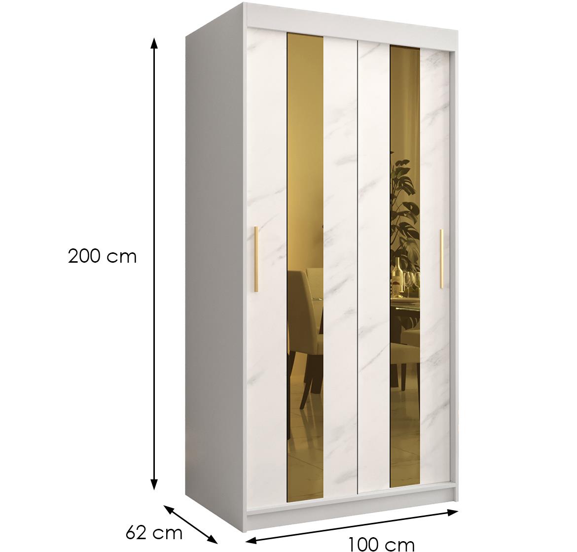 Platinum Pole klizni ormar 2 vrata/ogledalo 100x62x200 cm beli/print mermera/zlatni