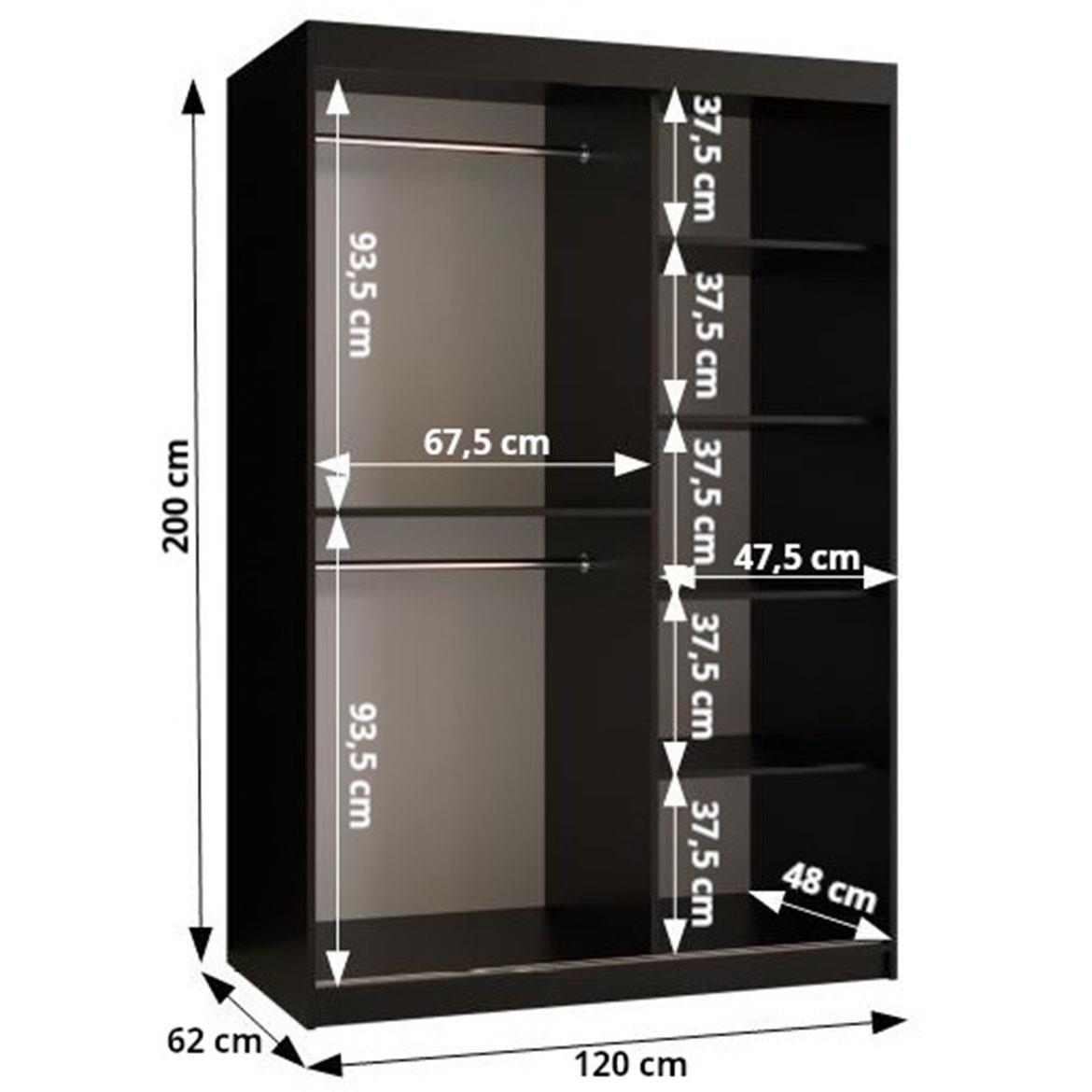 Amiro 1 klizni ormar 2 vrata 120x62x200 cm crno/beli