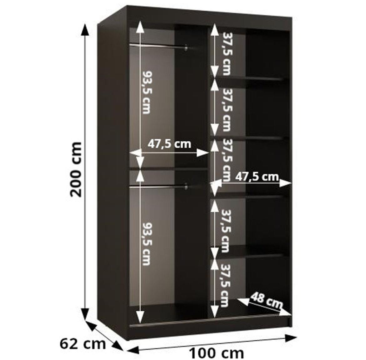 Amiro 1 klizni ormar 2 vrata 100x62x200 cm crno/beli