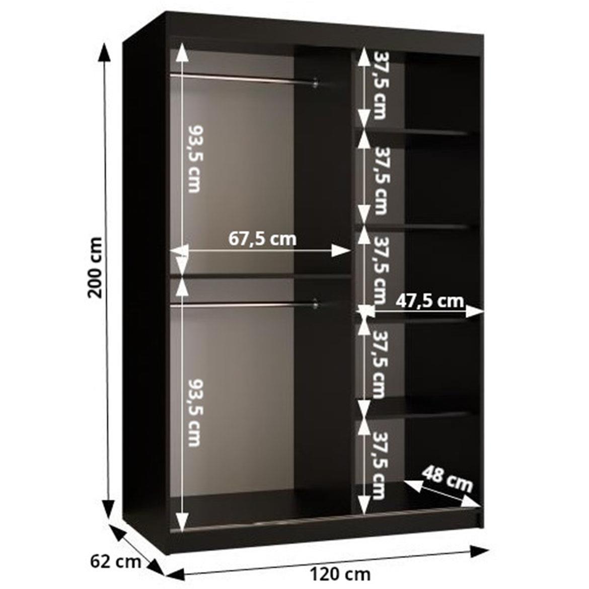 Amiro 1 klizni ormar 2 vrata 120x62x200 cm crni