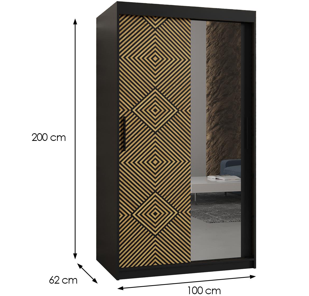 Zulu klizni ormar 2 vrata/ogledalo 100x62x200 cm crni/natur