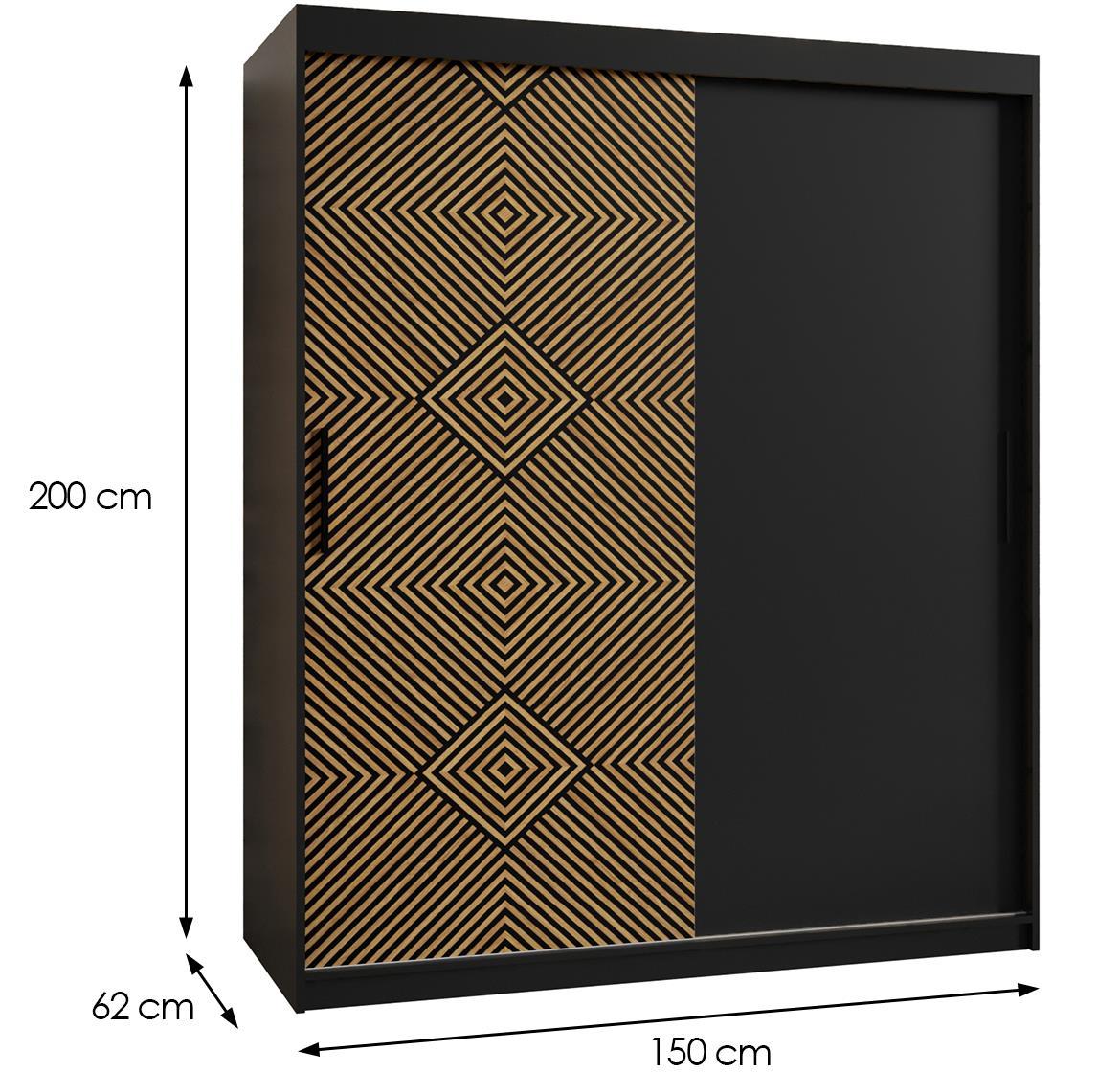 Zulu klizni ormar 2 vrata 150x62x200 cm crni/natur