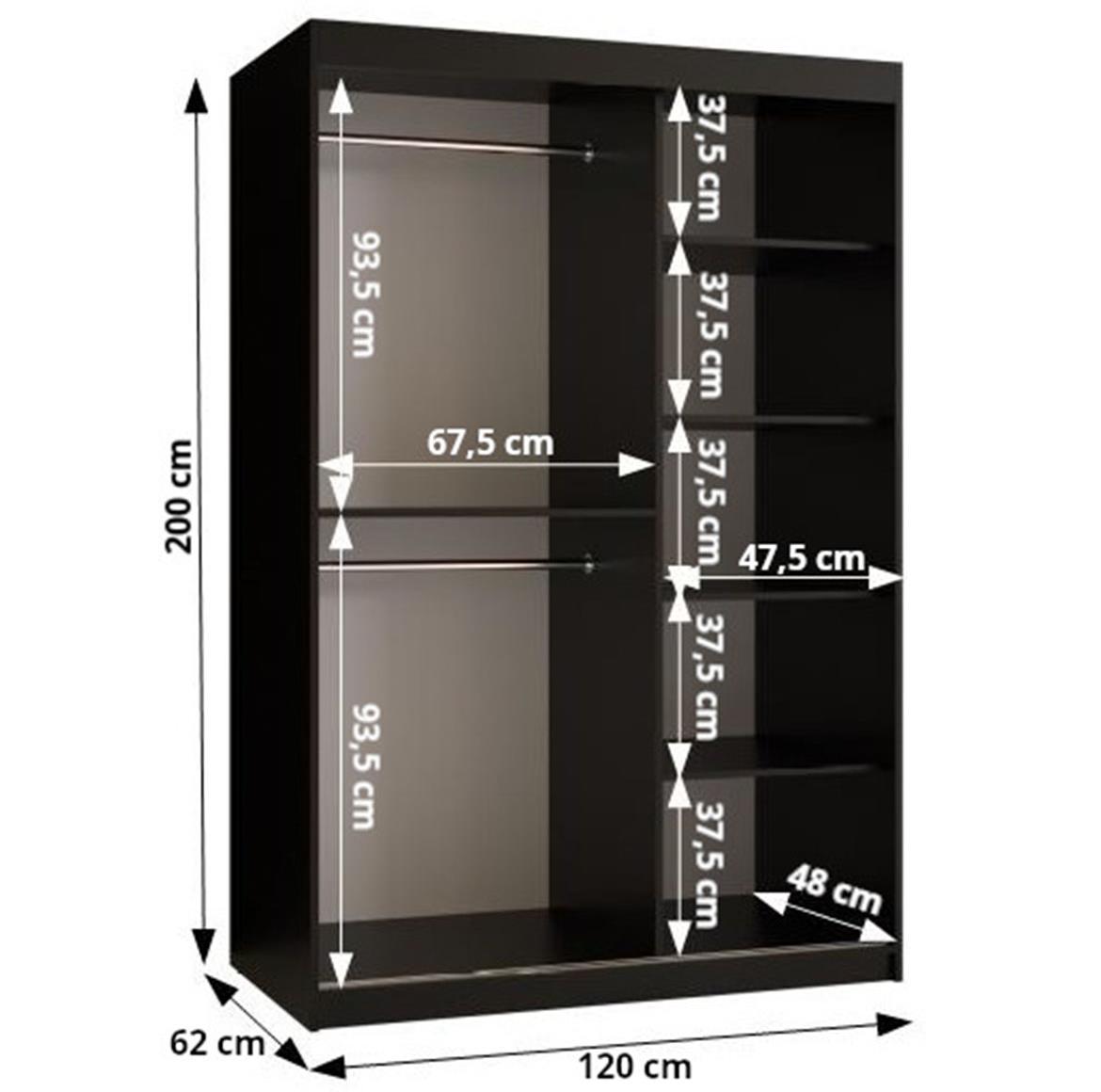 Zulu klizni ormar 2 vrata 120x62x200 cm crni/natur