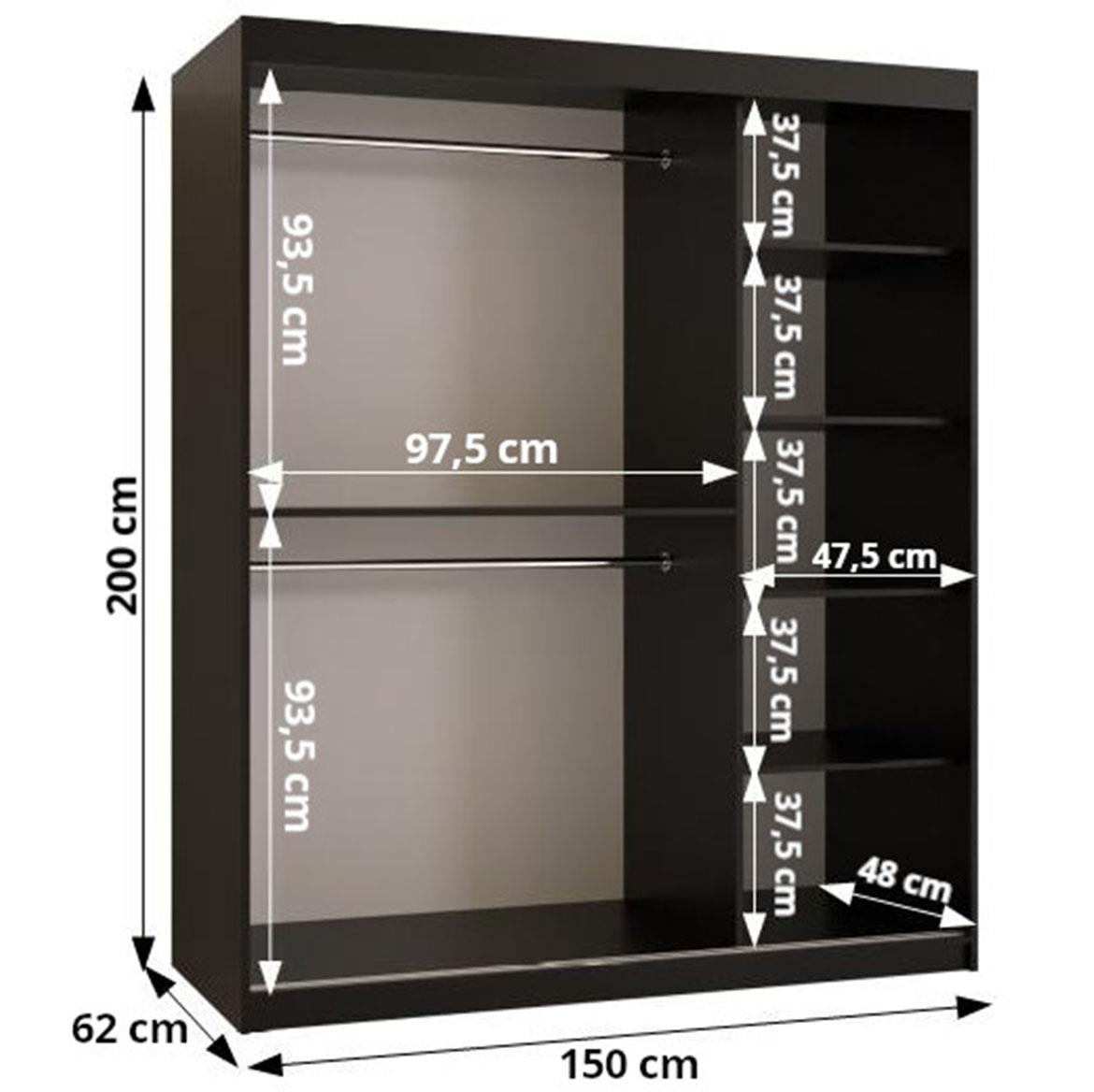 Laos klizni ormar 2 vrata 150x62x200 cm crni/natur