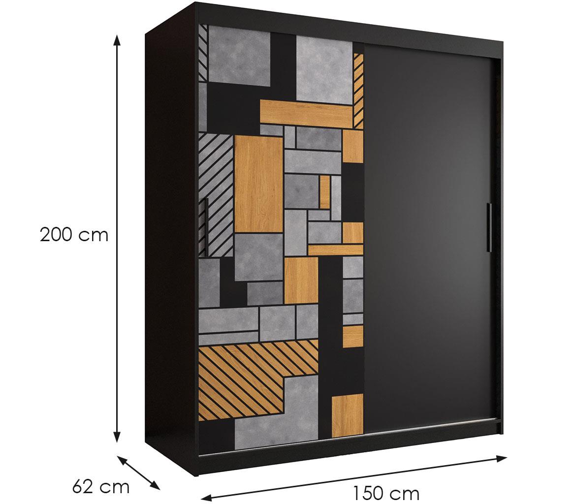 Walhalla klizni ormar 2 vrata 150x62x200 cm crni/sivi/natur