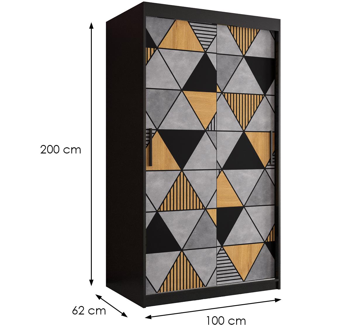 Prego klizni ormar 2 vrata 100x62x200 cm crni/sivi/natur