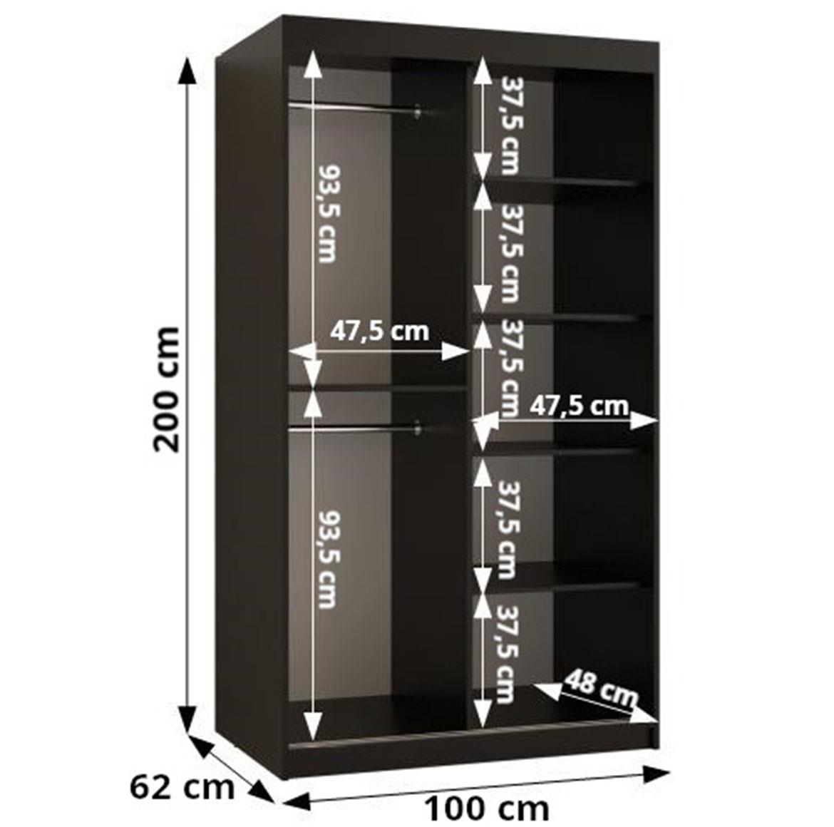 Prego klizni ormar 2 vrata 100x62x200 cm crni/sivi/natur