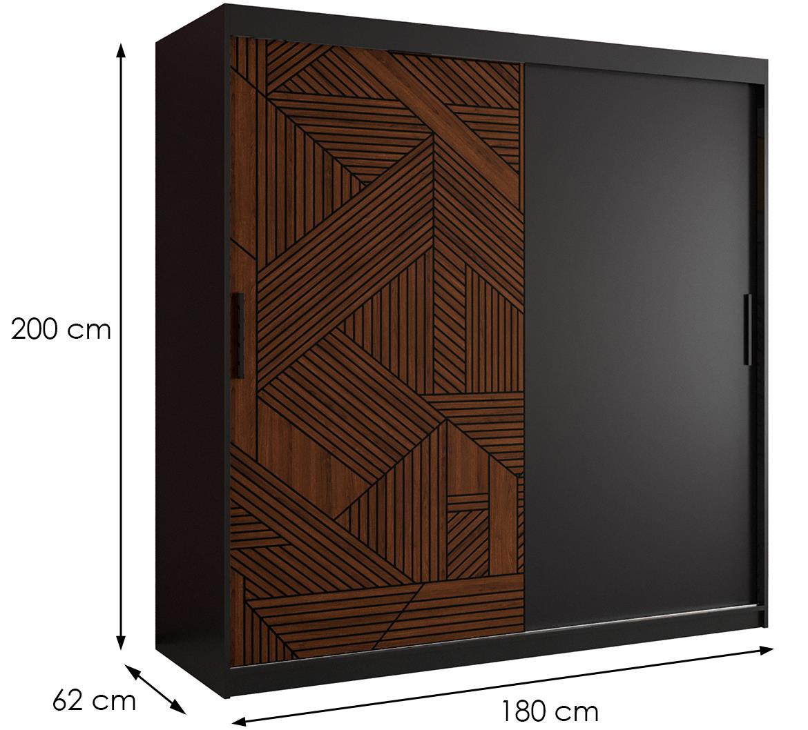 Malakka klizni ormar 2 vrata 180x62x200 cm crni/hrast