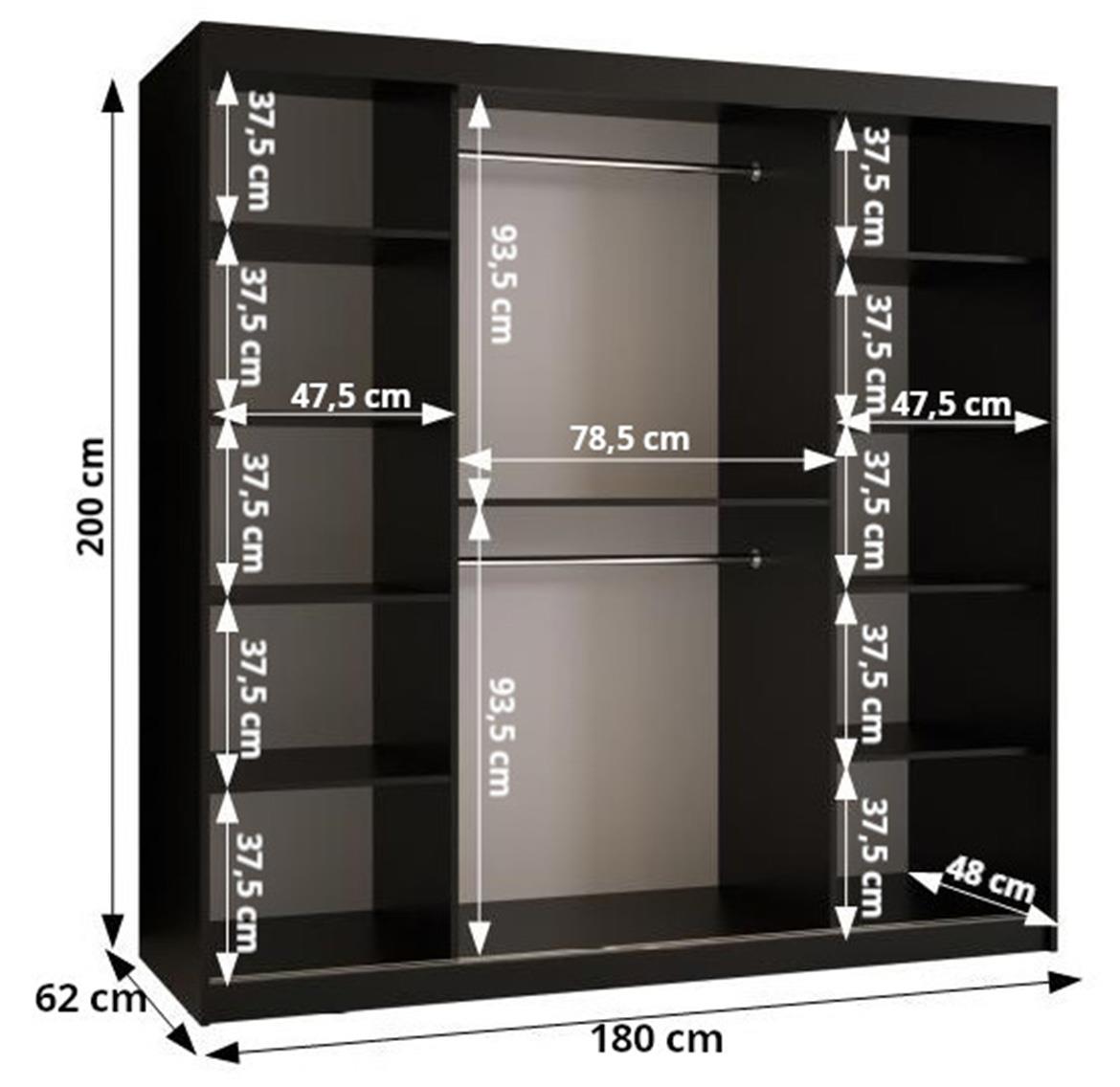 Malakka klizni ormar 2 vrata 180x62x200 cm crni/hrast