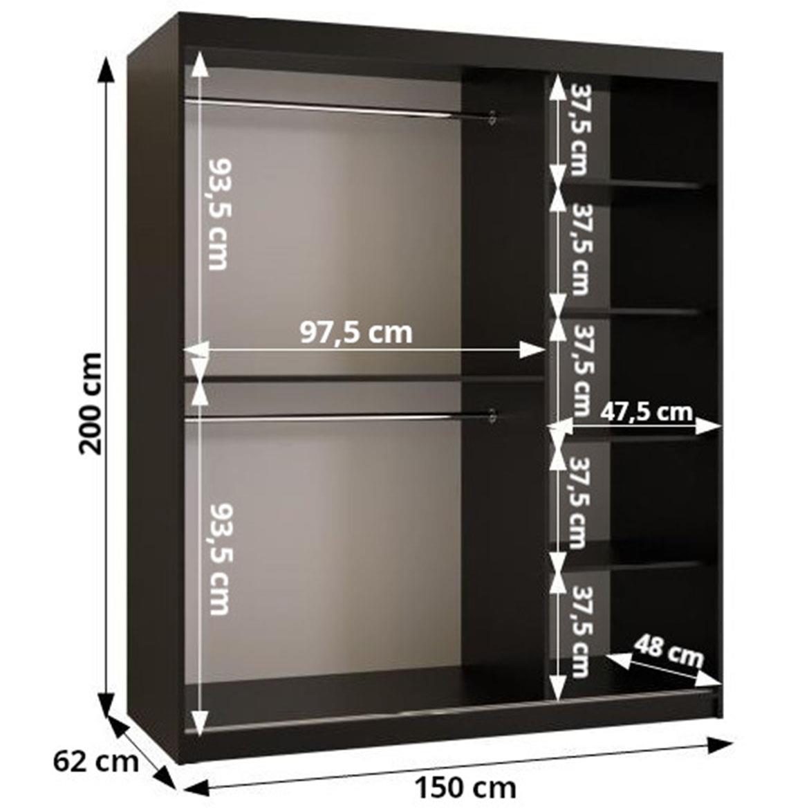 Amiro 1 klizni ormar 2 vrata 150x62x200 cm crno/beli