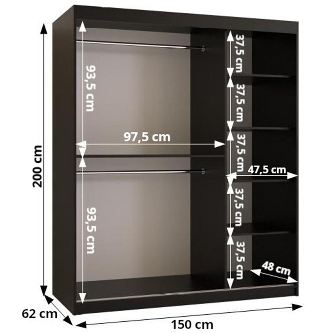 Amiro 1 klizni ormar 2 vrata 150x62x200 cm crni