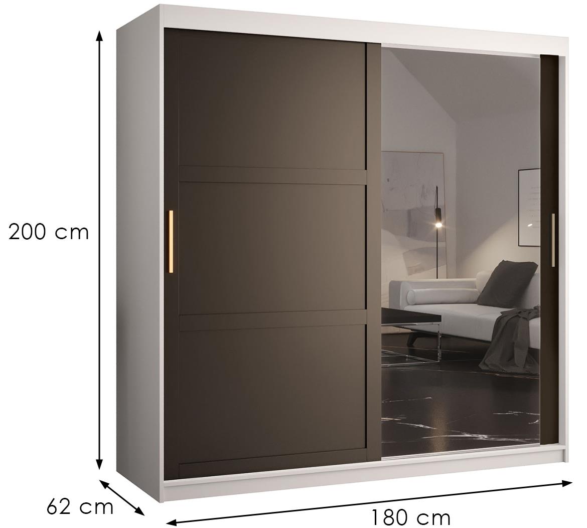Amiro 1 klizni ormar 2 vrata/ogledalo 180x62x200 cm belo/crni