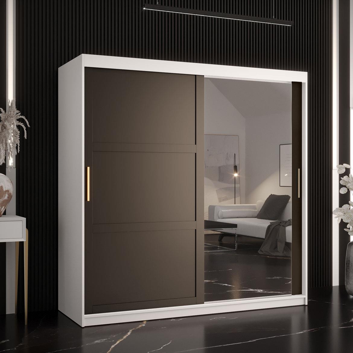 Amiro 1 klizni ormar 2 vrata/ogledalo 180x62x200 cm belo/crni