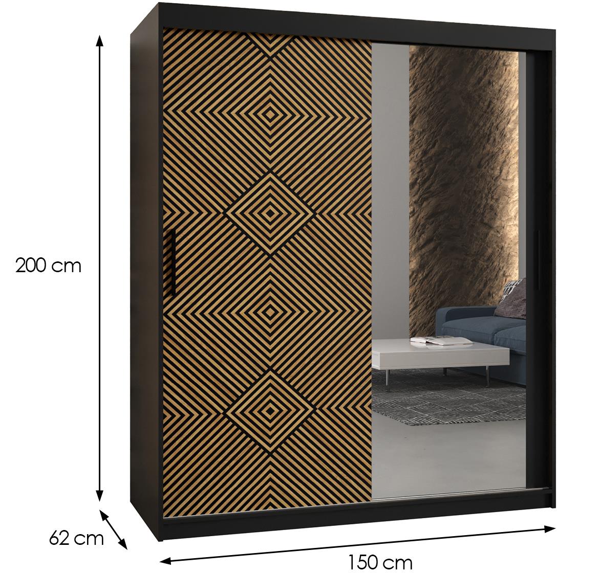 Zulu klizni ormar 2 vrata/ogledalo 150x62x200 cm crni/natur