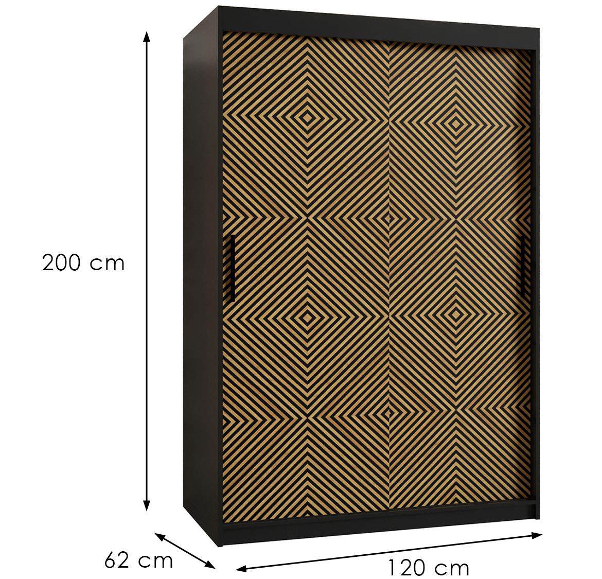 Laos klizni ormar 2 vrata 120x62x200 cm crni/natur