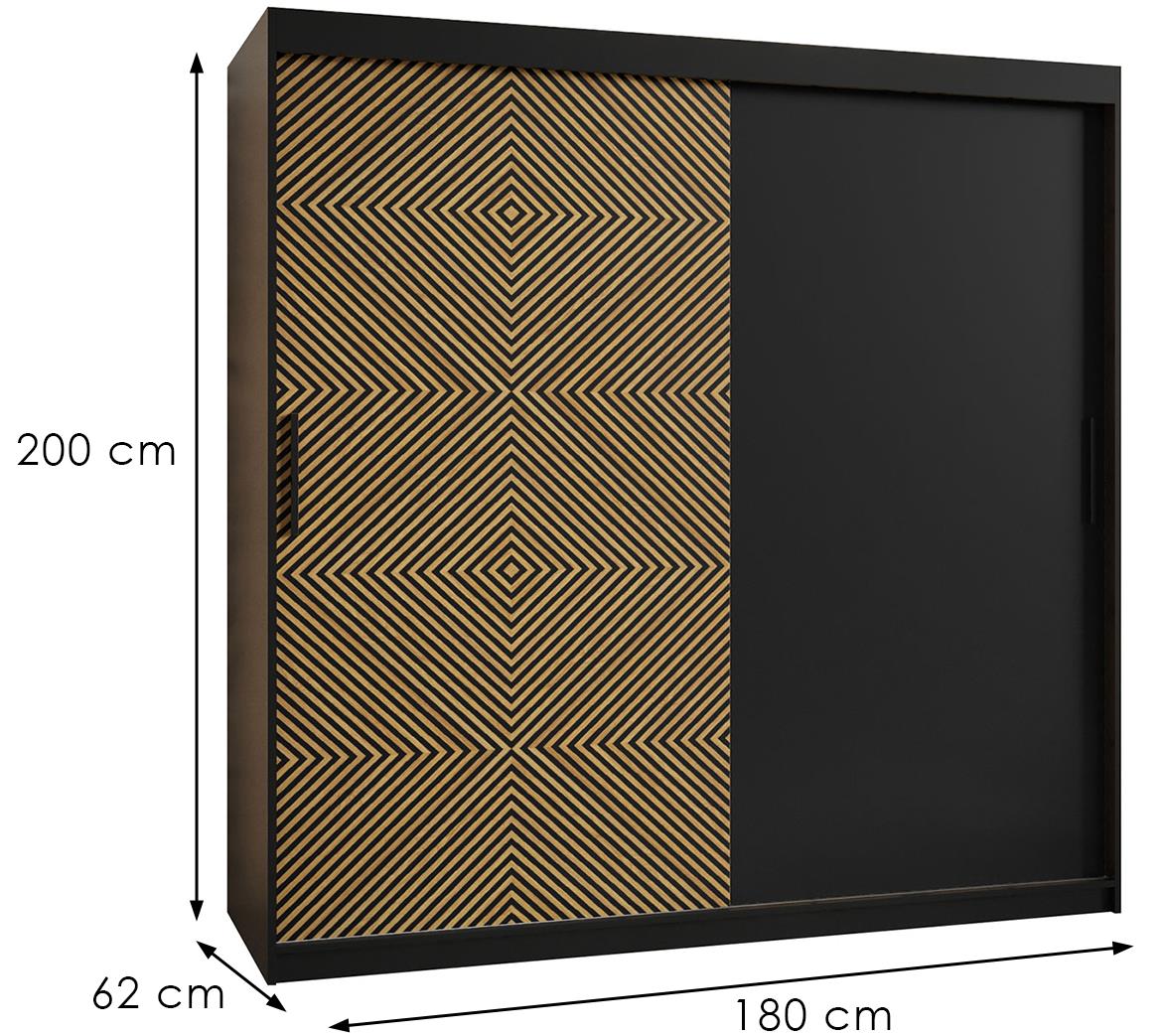 Laos klizni ormar 2 vrata 180x62x200 cm crni/natur