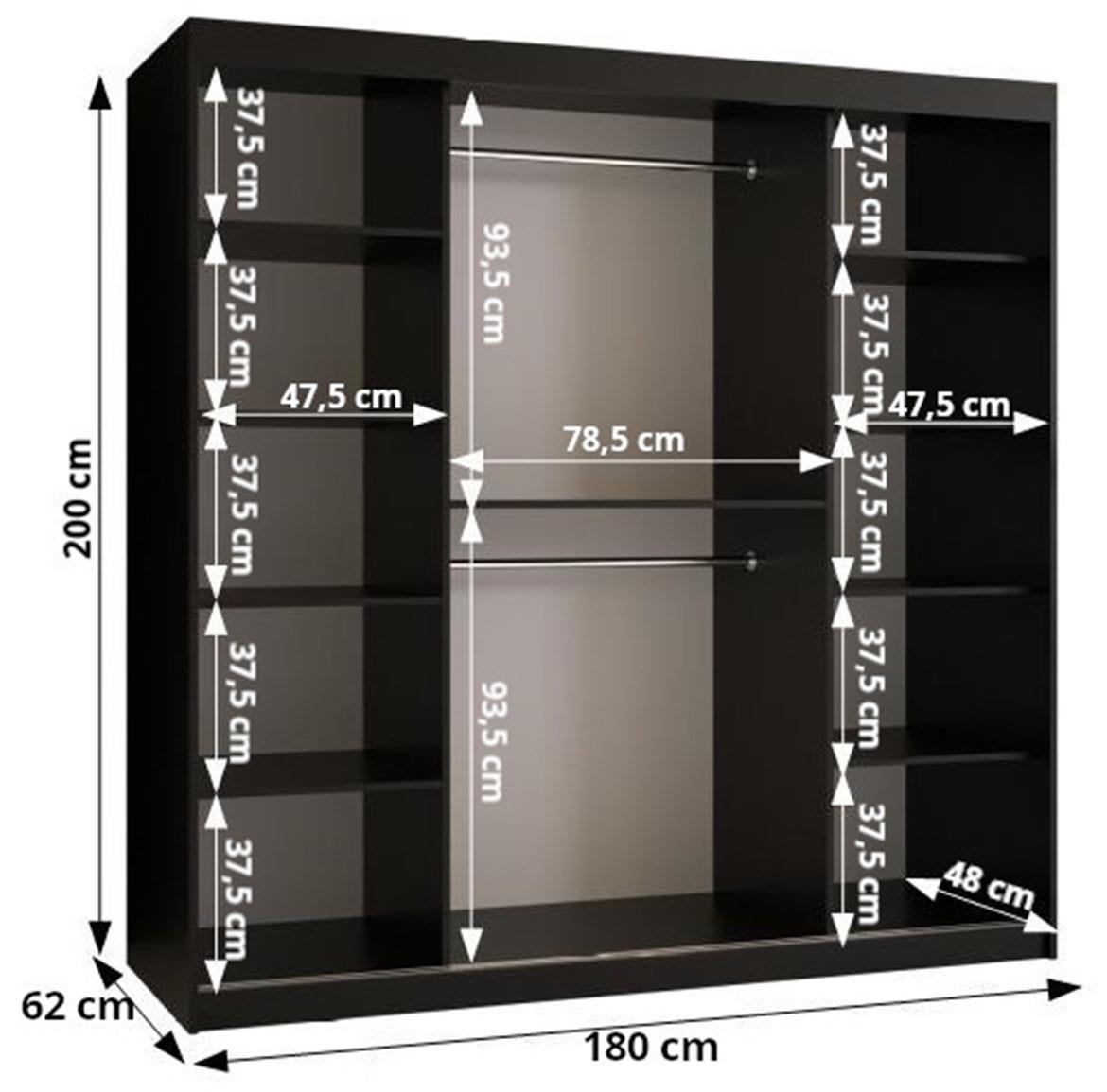 Sandakan klizni ormar 2 vrata 180x62x200 cm crni/natur