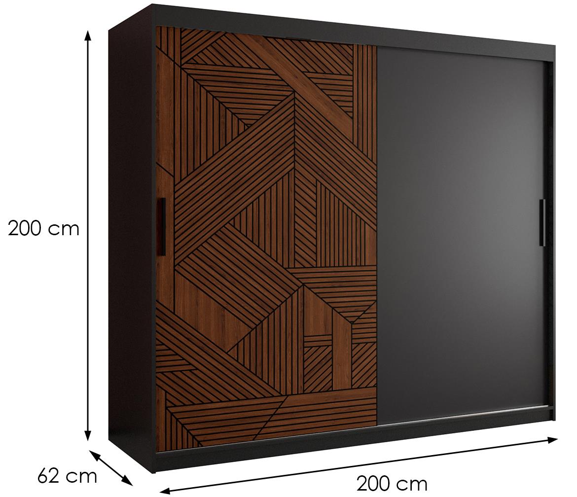 Malakka klizni ormar 2 vrata 200x62x200 cm crni/hrast