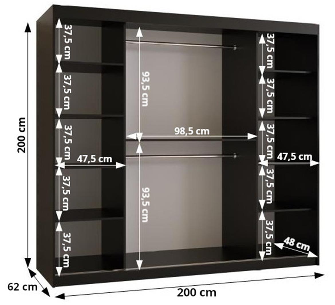 Malakka klizni ormar 2 vrata 200x62x200 cm crni/hrast