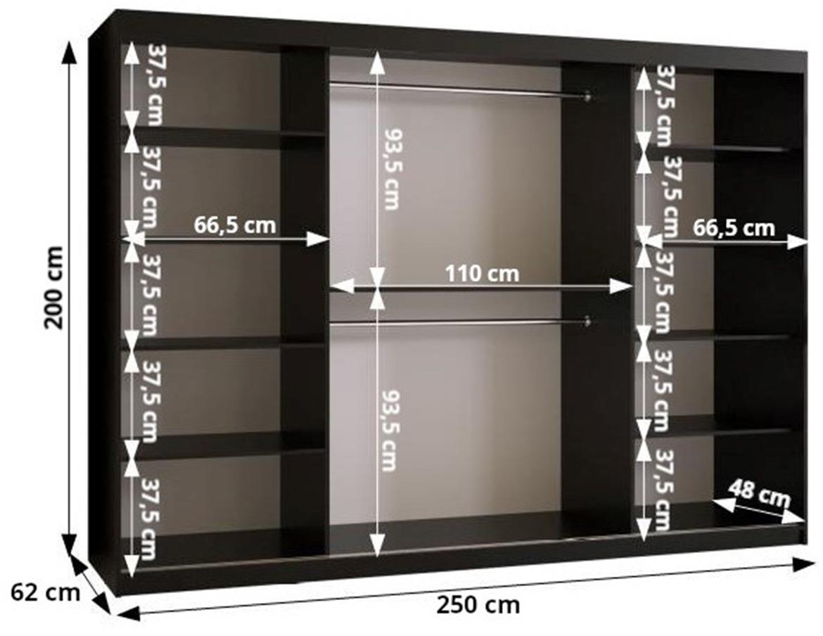 Flores klizni ormar 3 vrata 250x62x200 cm crni/natur