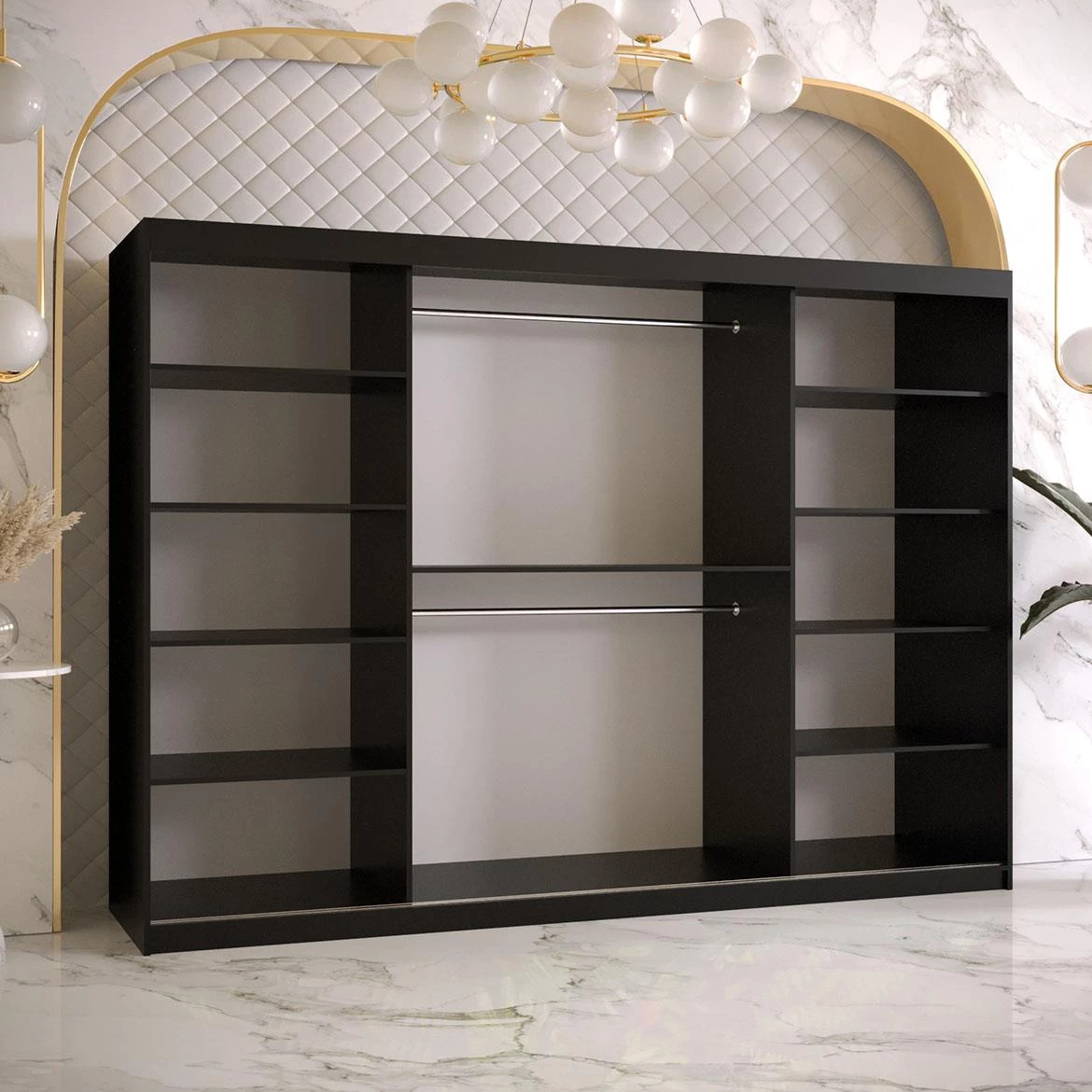 Amiro 1 klizni ormar 3 vrata/ogledalo 250x62x200 cm crno/beli