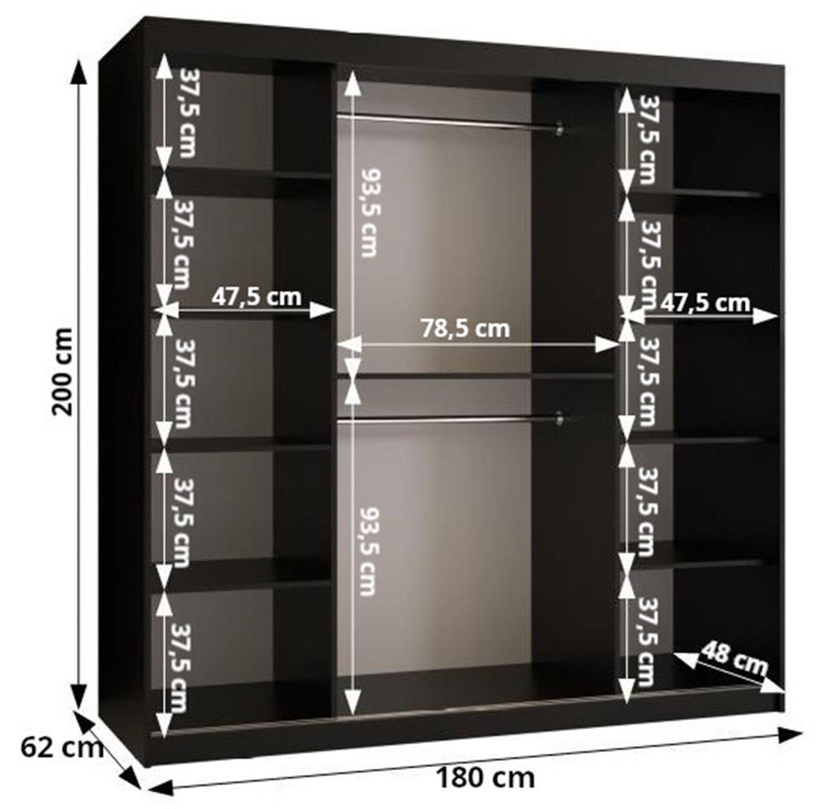 Amiro 1 klizni ormar 2 vrata 180x62x200 cm crno/beli