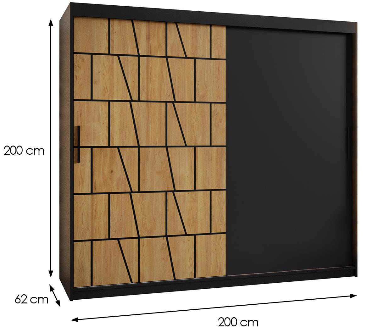 Gustavo klizni ormar 2 vrata 200x62x200 cm crni/natur