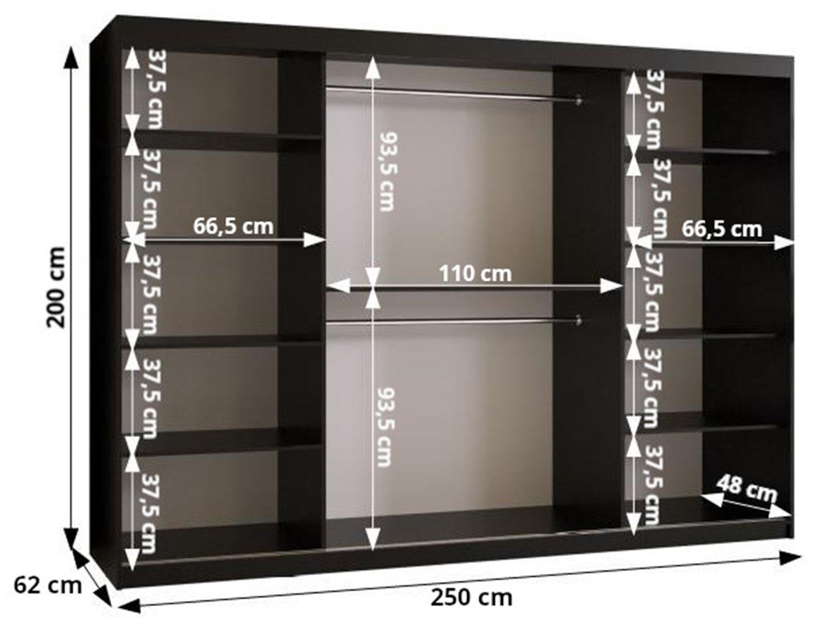 Laos klizni ormar 3 vrata/ogledalo 250x62x200 cm crni/natur