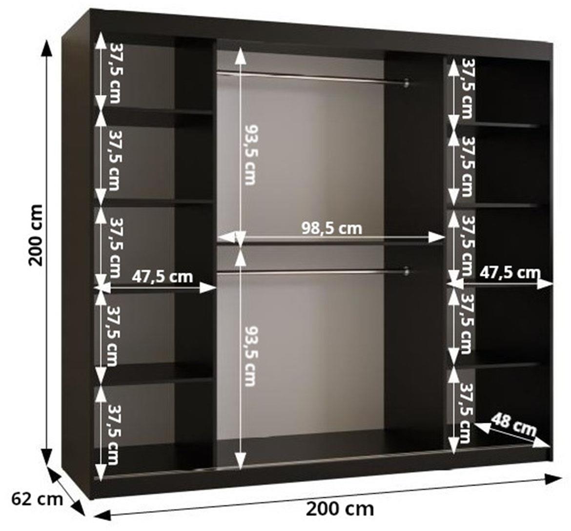 Walhalla klizni ormar 2 vrata/ogledalo 200x62x200 cm crni/sivi/natur