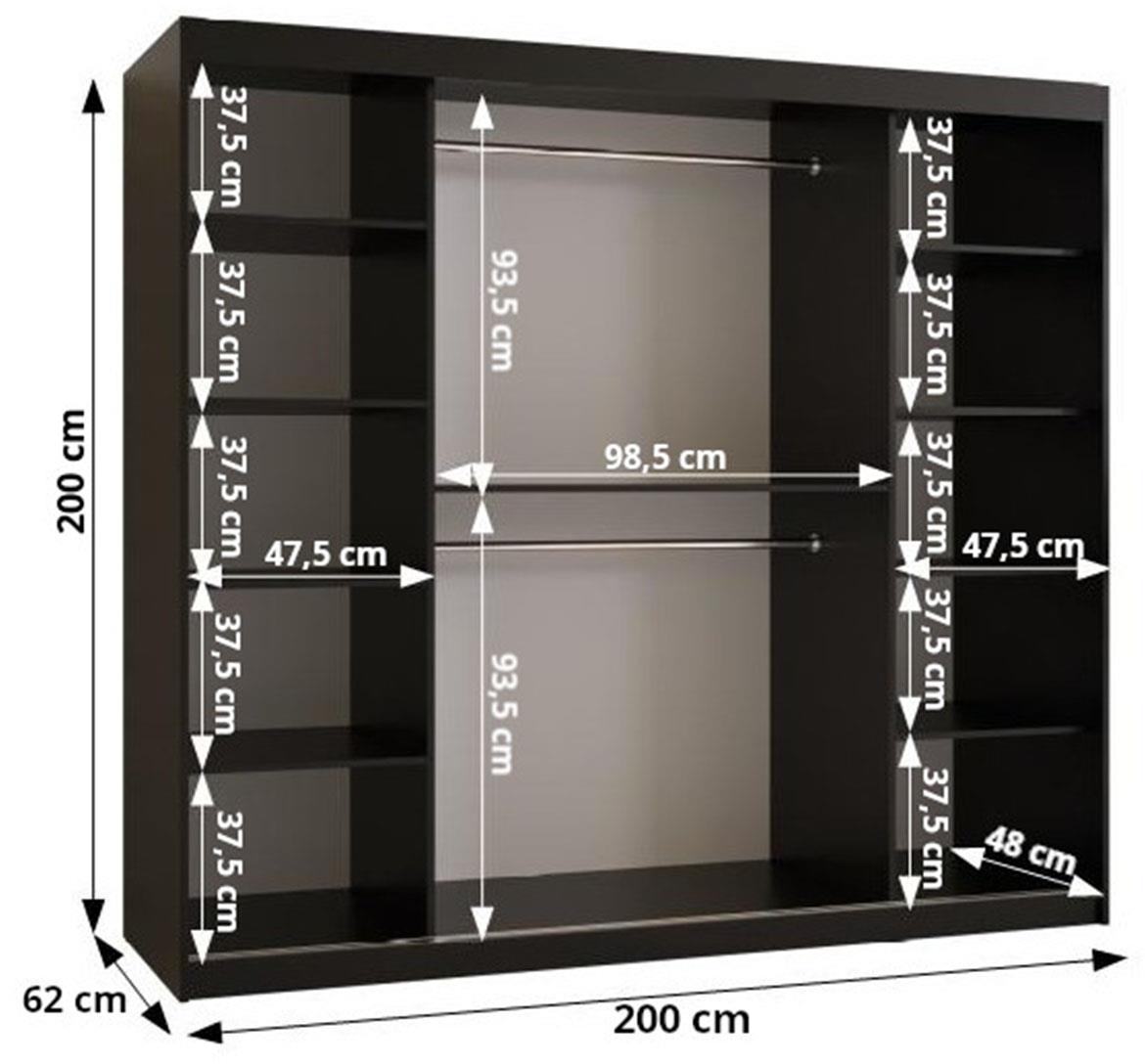 Walhalla klizni ormar 2 vrata 200x62x200 cm crni/sivi/natur