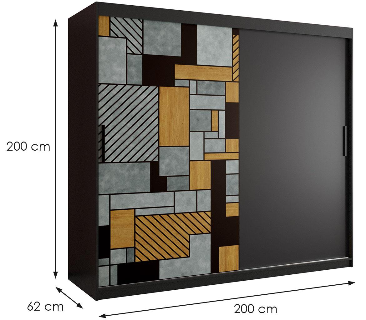 Walhalla klizni ormar 2 vrata 200x62x200 cm crni/sivi/natur