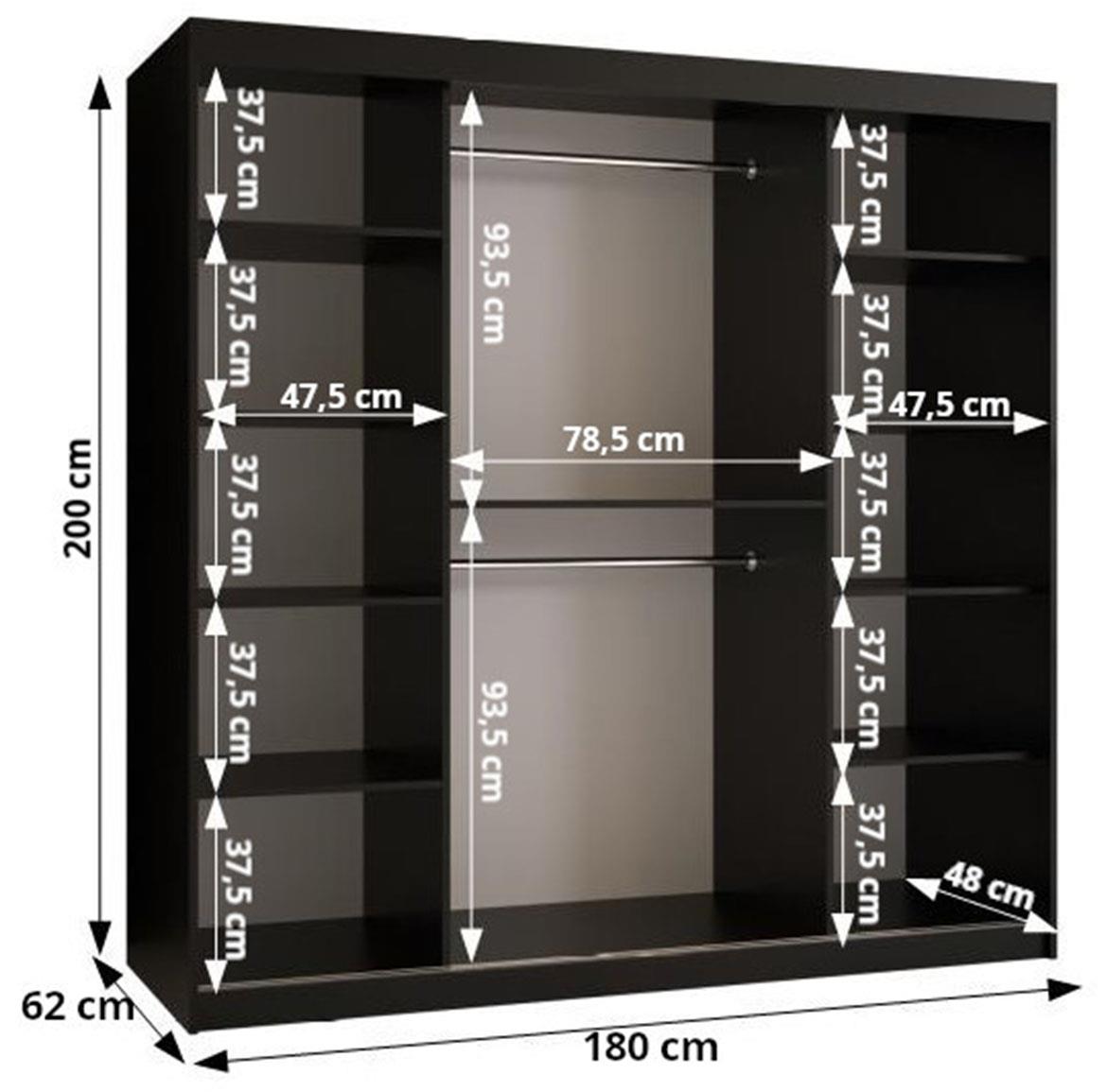 Sandakan klizni ormar 2 vrata/ogledalo 180x62x200 cm crni/natur